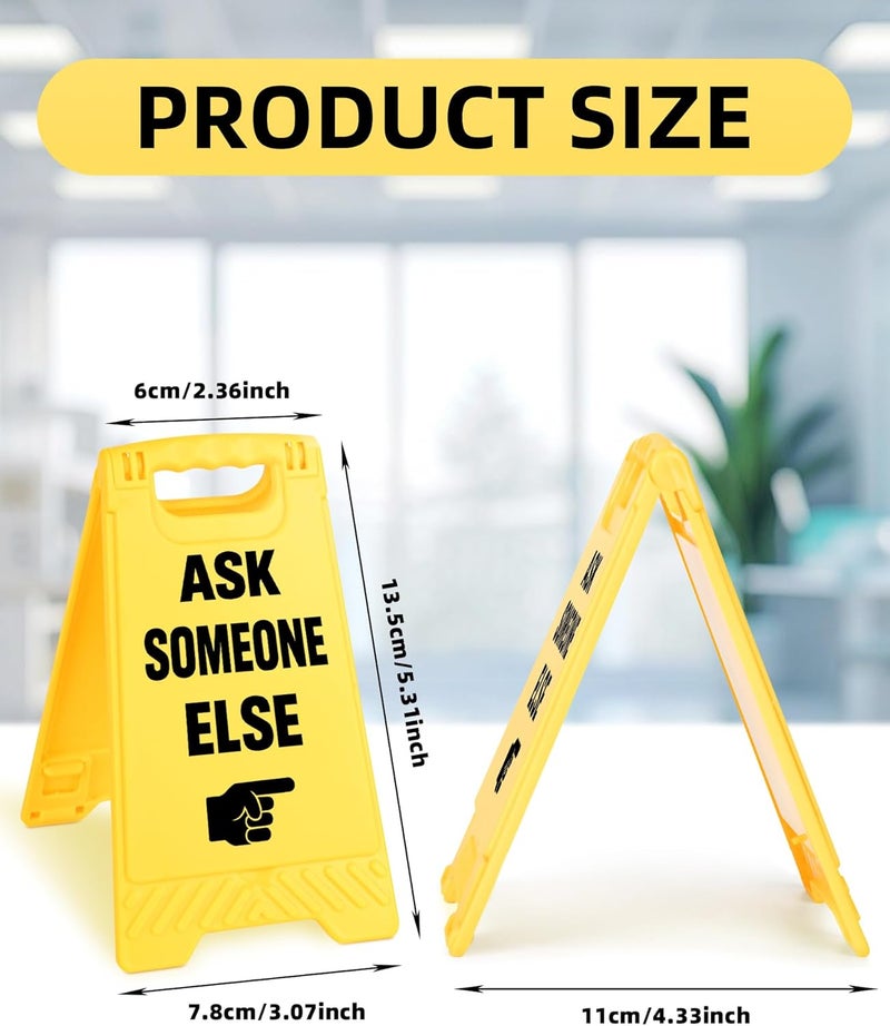 EXUBERIUM Ask Someone Else Funny Reminder Desk Sign Yellow Warning Style Office Table Decorative Gift for Coworkers Friends Home Workspace Phone Holder Mirror Acrylic Cubicle Tabletop Sign White Elephant Gifts - Image 2